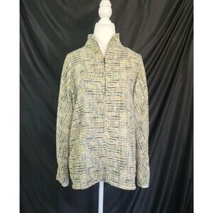 Ann Mashburn Womens Green Yellow Half Zip Pullover Sweater Tweed Jacket Small